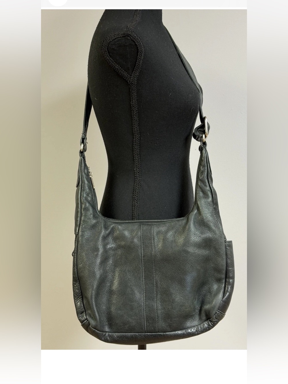 Black Leather Hobo Shoulder Bag